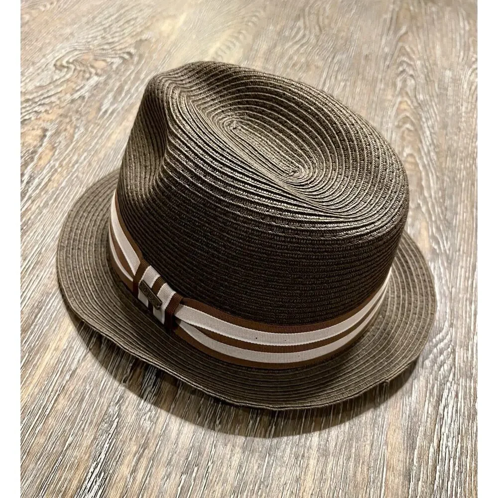 Vintage Men’s 100% Paper Straw Brown Fedora Ribbon One‎ Size
